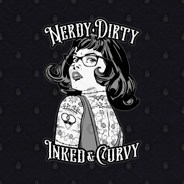 Nerdy Dirty Inked & Curvy Book Lover Tattoo Pop Art Girl by Grandeduc